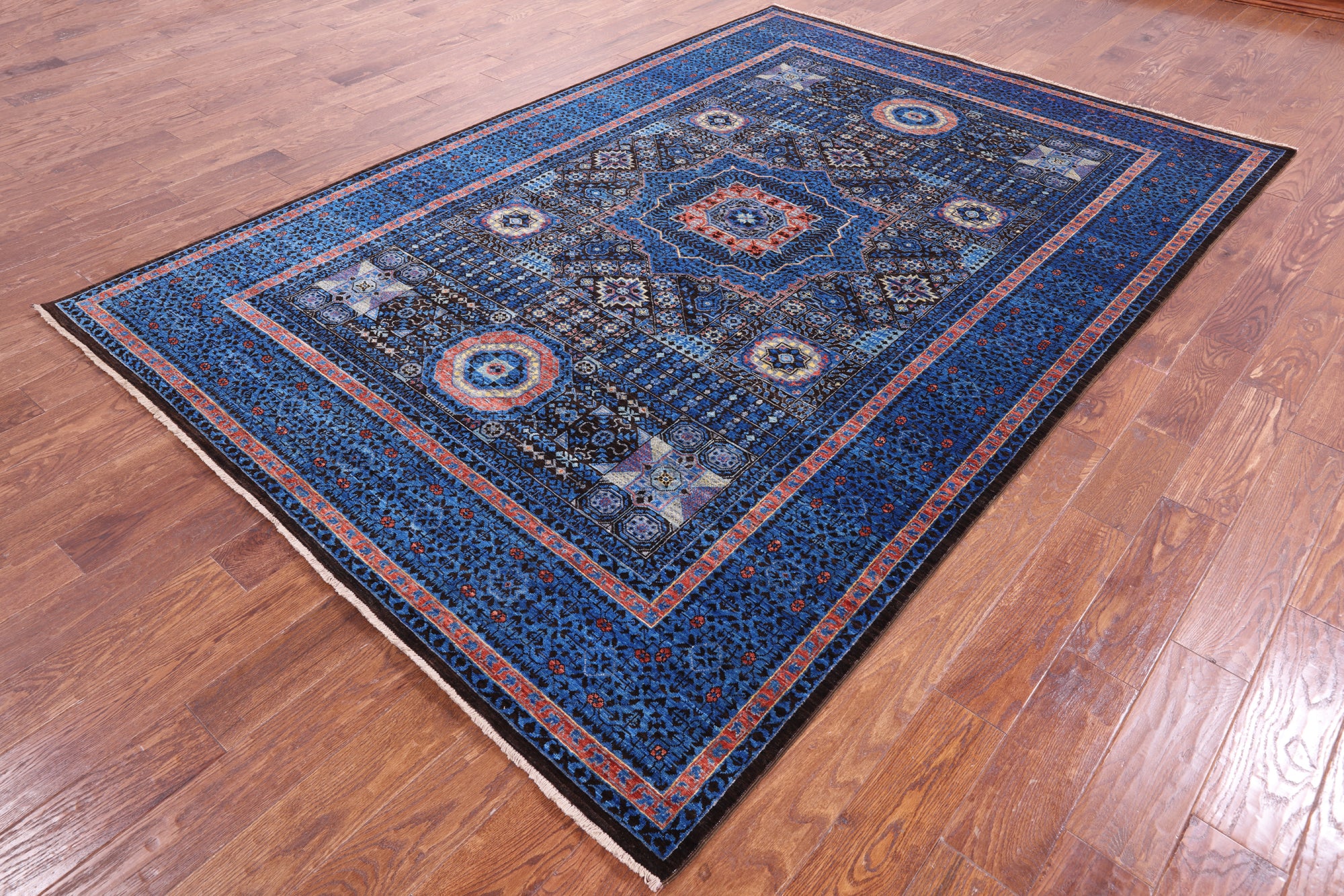 Brown Geometric Persian Mamluk Hand Knotted Wool Rug - 6' 10" X 9' 10" - Golden Nile