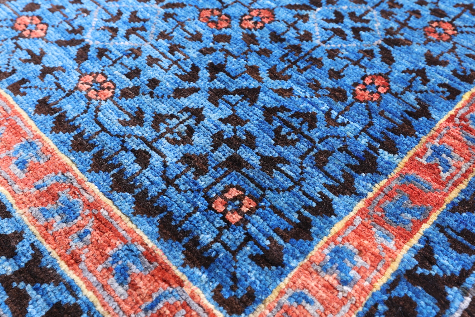 Brown Geometric Persian Mamluk Hand Knotted Wool Rug - 6' 10" X 9' 10" - Golden Nile