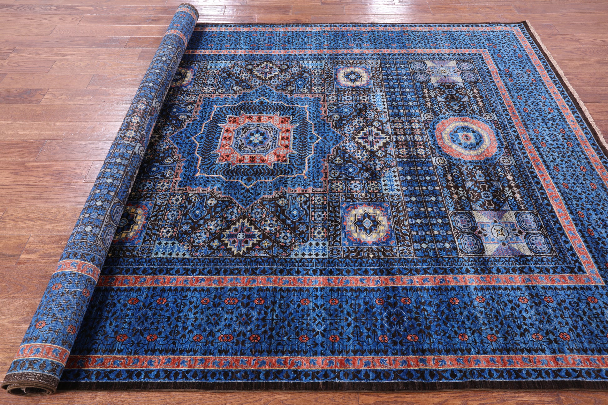 Brown Geometric Persian Mamluk Hand Knotted Wool Rug - 6' 10" X 9' 10" - Golden Nile