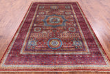 Red Geometric Persian Mamluk Handmade Wool Rug - 6' 9" X 9' 9" - Golden Nile
