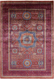 Red Geometric Persian Mamluk Handmade Wool Rug - 6' 9" X 9' 9" - Golden Nile