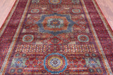 Red Geometric Persian Mamluk Handmade Wool Rug - 6' 9" X 9' 9" - Golden Nile