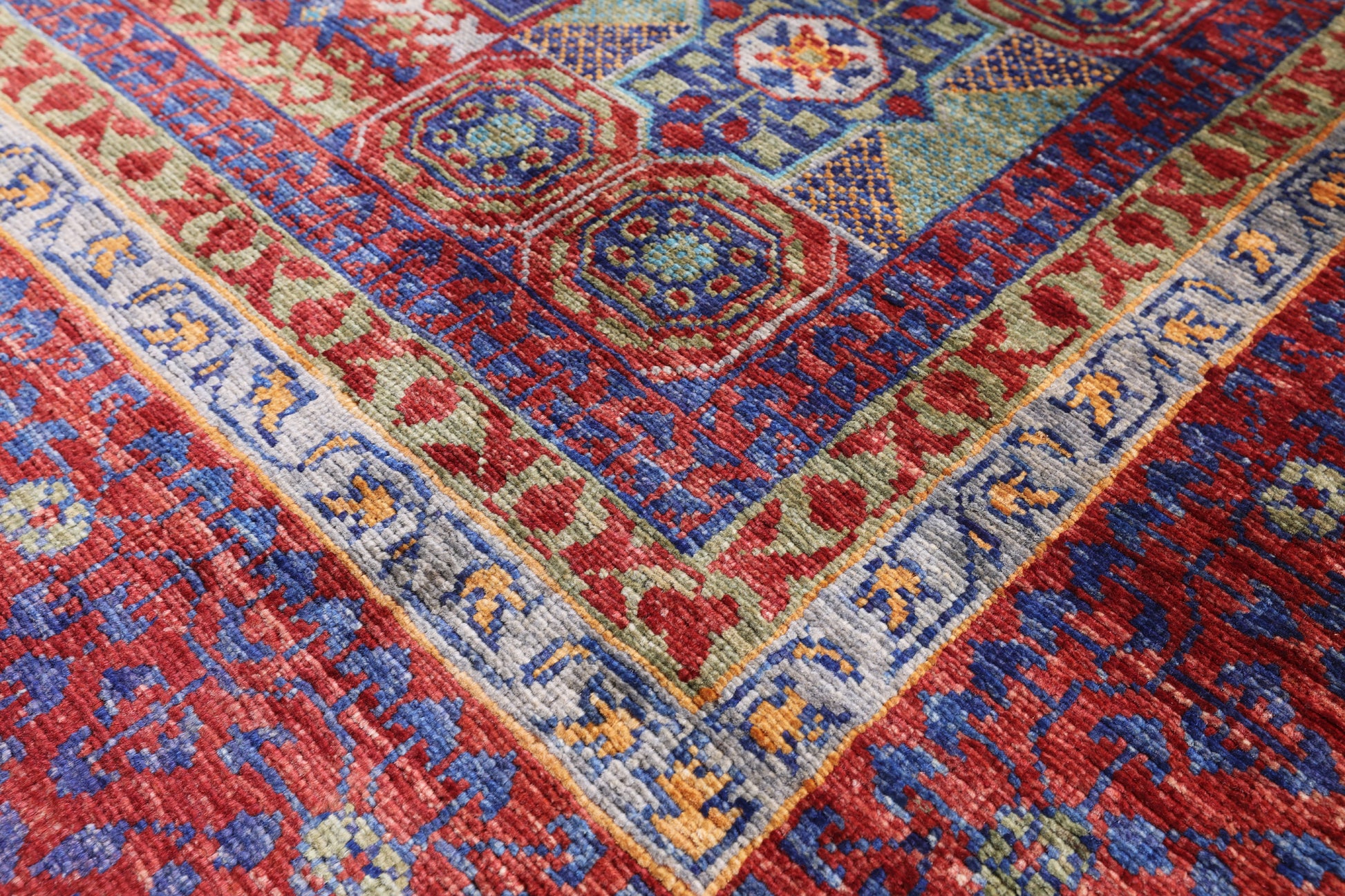 Red Geometric Persian Mamluk Handmade Wool Rug - 6' 9" X 9' 9" - Golden Nile