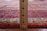 Red Geometric Persian Mamluk Handmade Wool Rug - 6' 9" X 9' 9" - Golden Nile