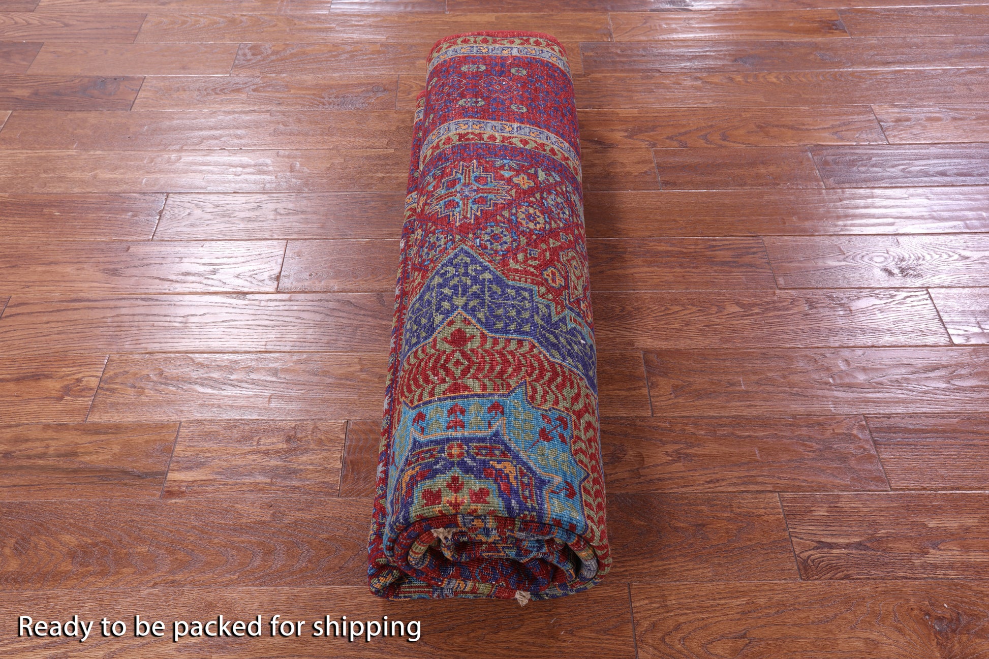 Red Geometric Persian Mamluk Handmade Wool Rug - 6' 9" X 9' 9" - Golden Nile