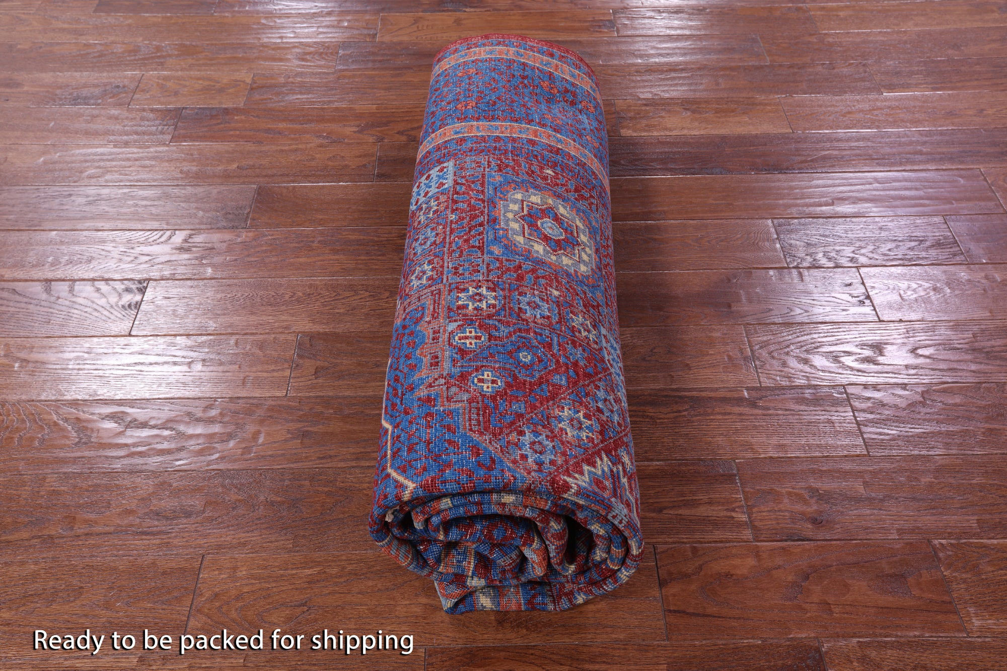 Red Geometric Persian Mamluk Hand Knotted Wool Rug - 6' 9" X 9' 8" - Golden Nile
