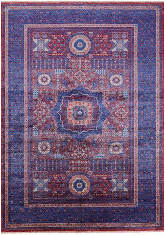 Red Geometric Persian Mamluk Hand Knotted Wool Rug - 6' 9