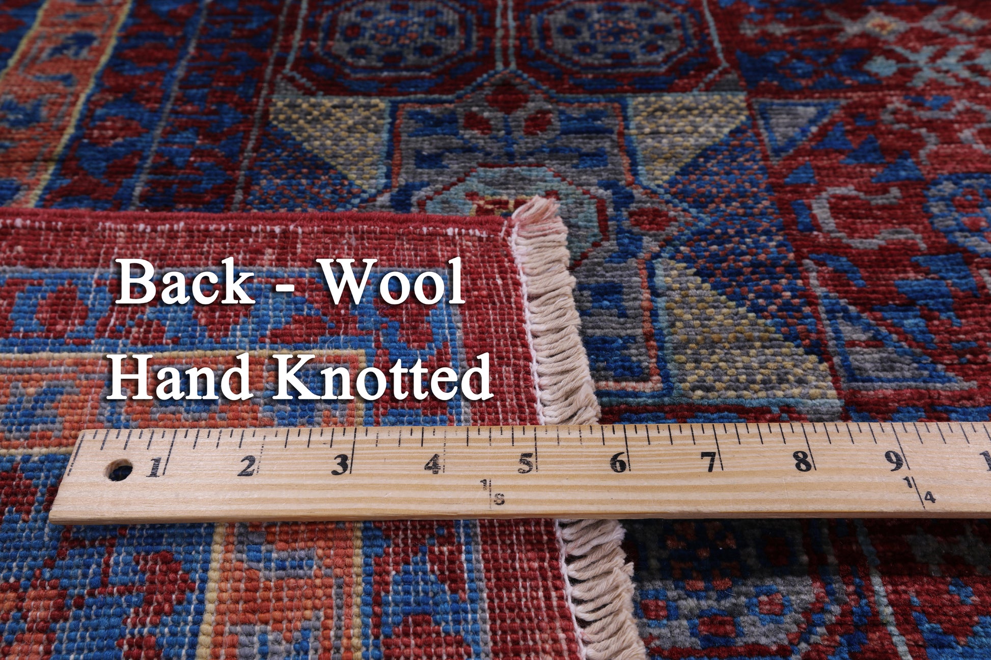 Red Geometric Persian Mamluk Hand Knotted Wool Rug - 6' 9" X 9' 8" - Golden Nile