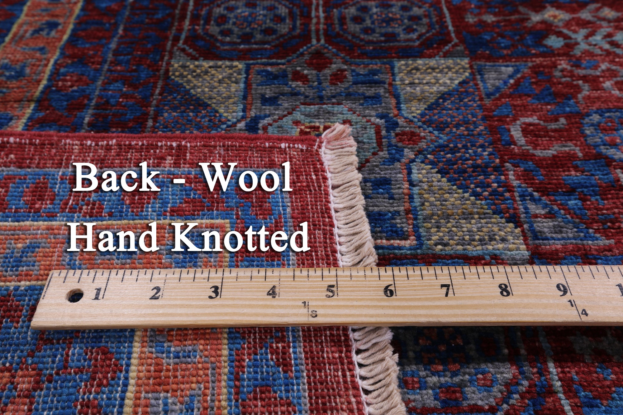 Red Geometric Persian Mamluk Hand Knotted Wool Rug - 6' 9" X 9' 8" - Golden Nile