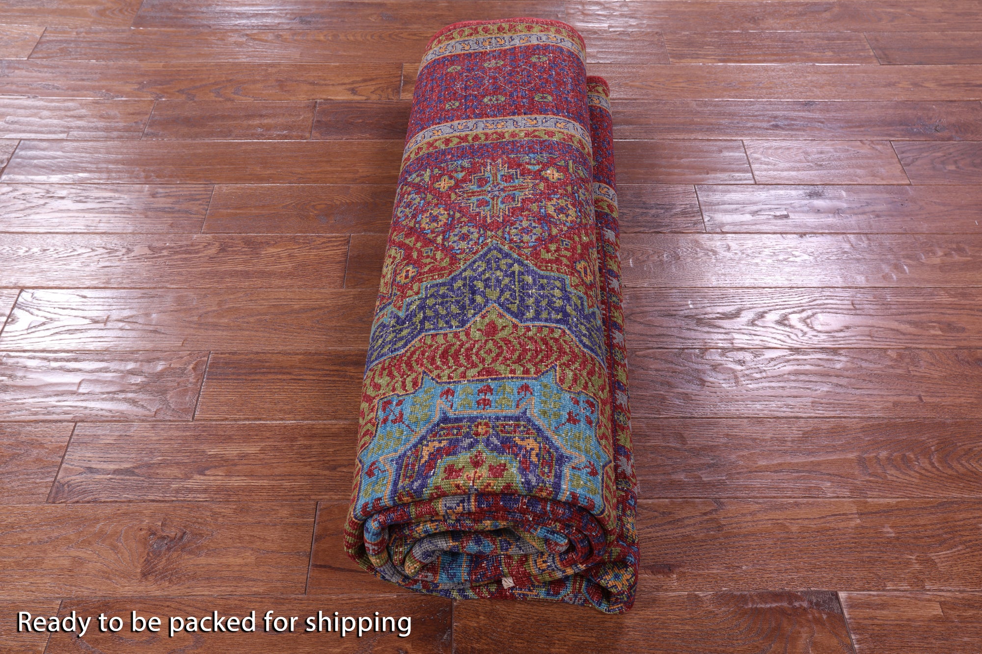 Red Geometric Persian Mamluk Hand Knotted Wool Rug - 6' 9" X 9' 9" - Golden Nile