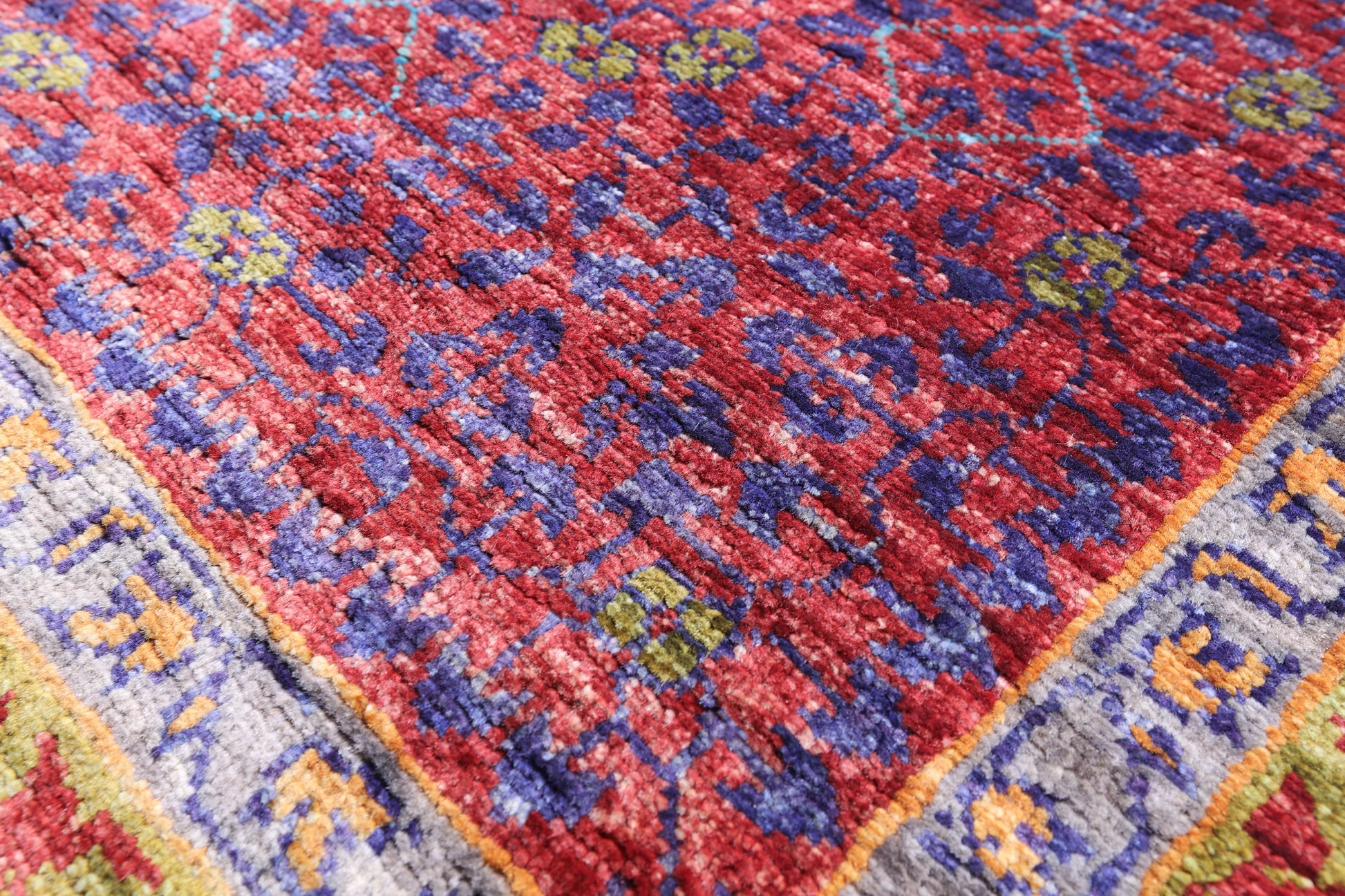 Red Geometric Persian Mamluk Hand Knotted Wool Rug - 6' 9" X 9' 9" - Golden Nile