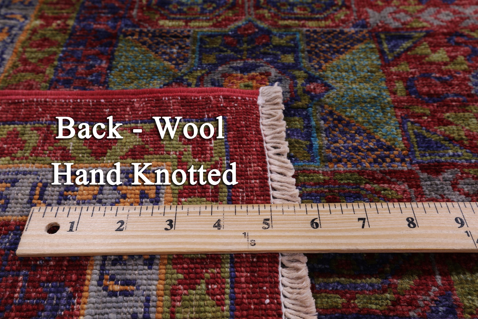 Red Geometric Persian Mamluk Hand Knotted Wool Rug - 6' 9" X 9' 9" - Golden Nile