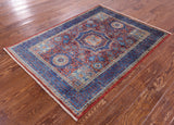Red Geometric Persian Mamluk Hand Knotted Wool Rug - 3' 6" X 4' 9" - Golden Nile