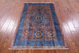 Purple Geometric Persian Mamluk Hand Knotted Wool Rug - 3' 4" X 5' 1" - Golden Nile