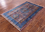 Purple Geometric Persian Mamluk Hand Knotted Wool Rug - 3' 4" X 5' 1" - Golden Nile