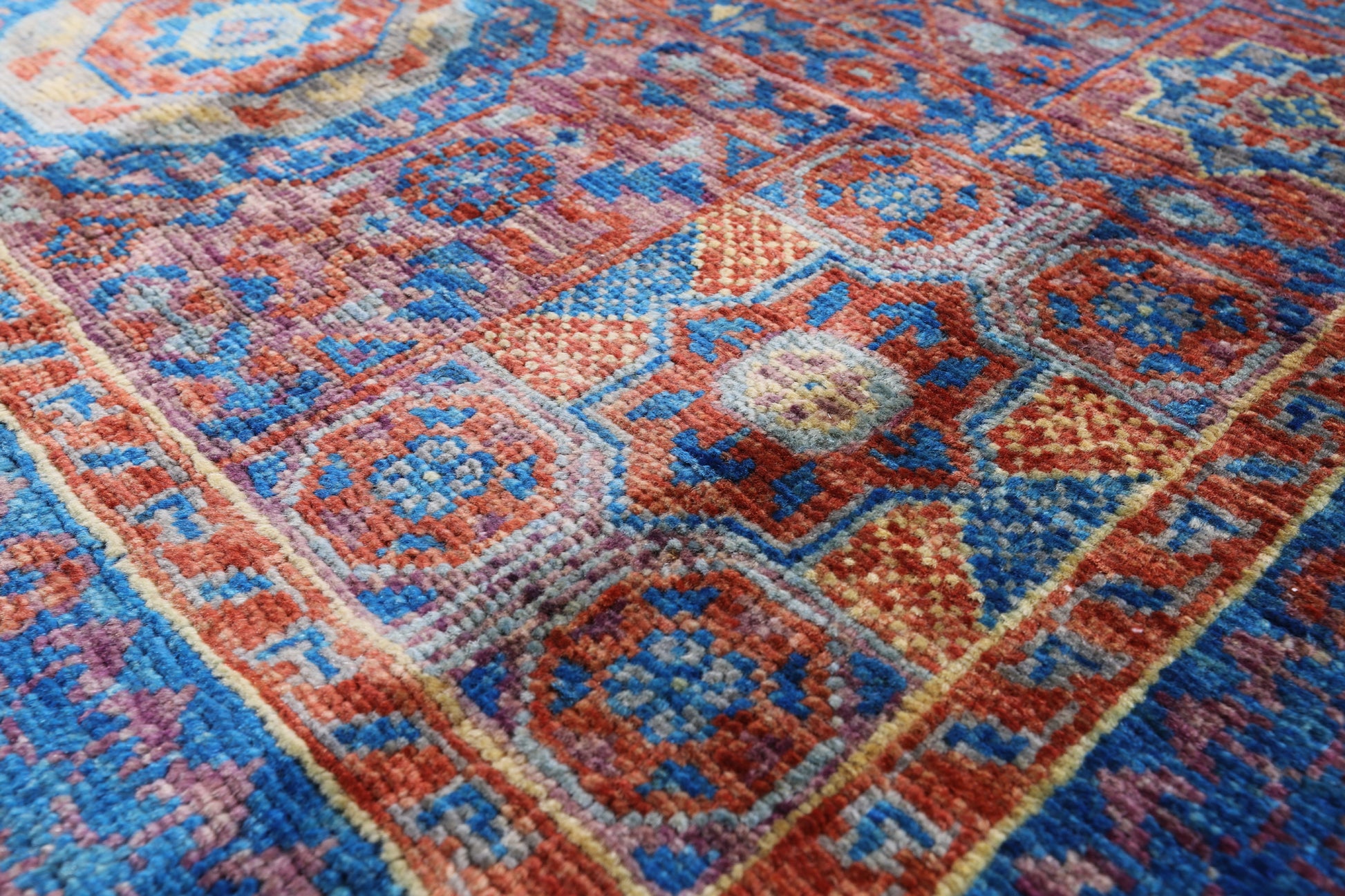 Purple Geometric Persian Mamluk Hand Knotted Wool Rug - 3' 4" X 5' 1" - Golden Nile