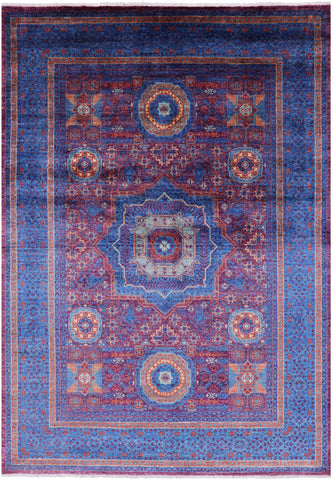 Purple Geometric Persian Mamluk Hand Knotted Wool Rug - 5' 8