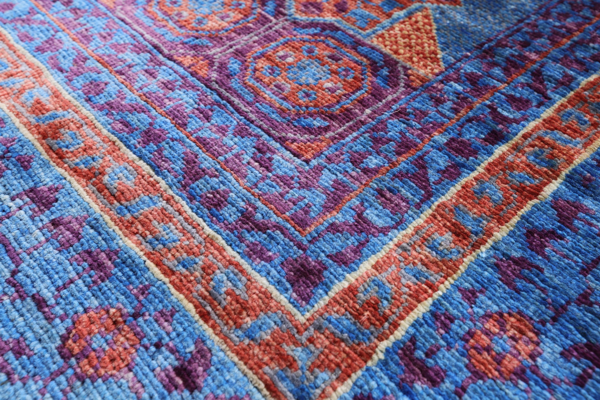 Purple Geometric Persian Mamluk Hand Knotted Wool Rug - 5' 8" X 8' 1" - Golden Nile