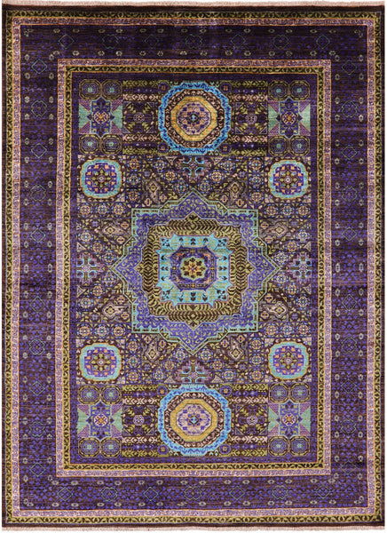 Brown Geometric Persian Mamluk Hand Knotted Wool Rug - 5' 9" X 8' 0" - Golden Nile