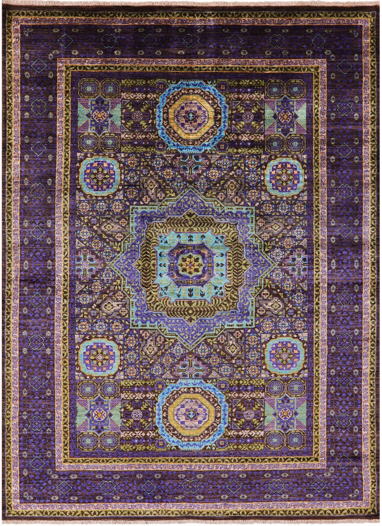 Brown Geometric Persian Mamluk Hand Knotted Wool Rug - 5' 9" X 8' 0" - Golden Nile