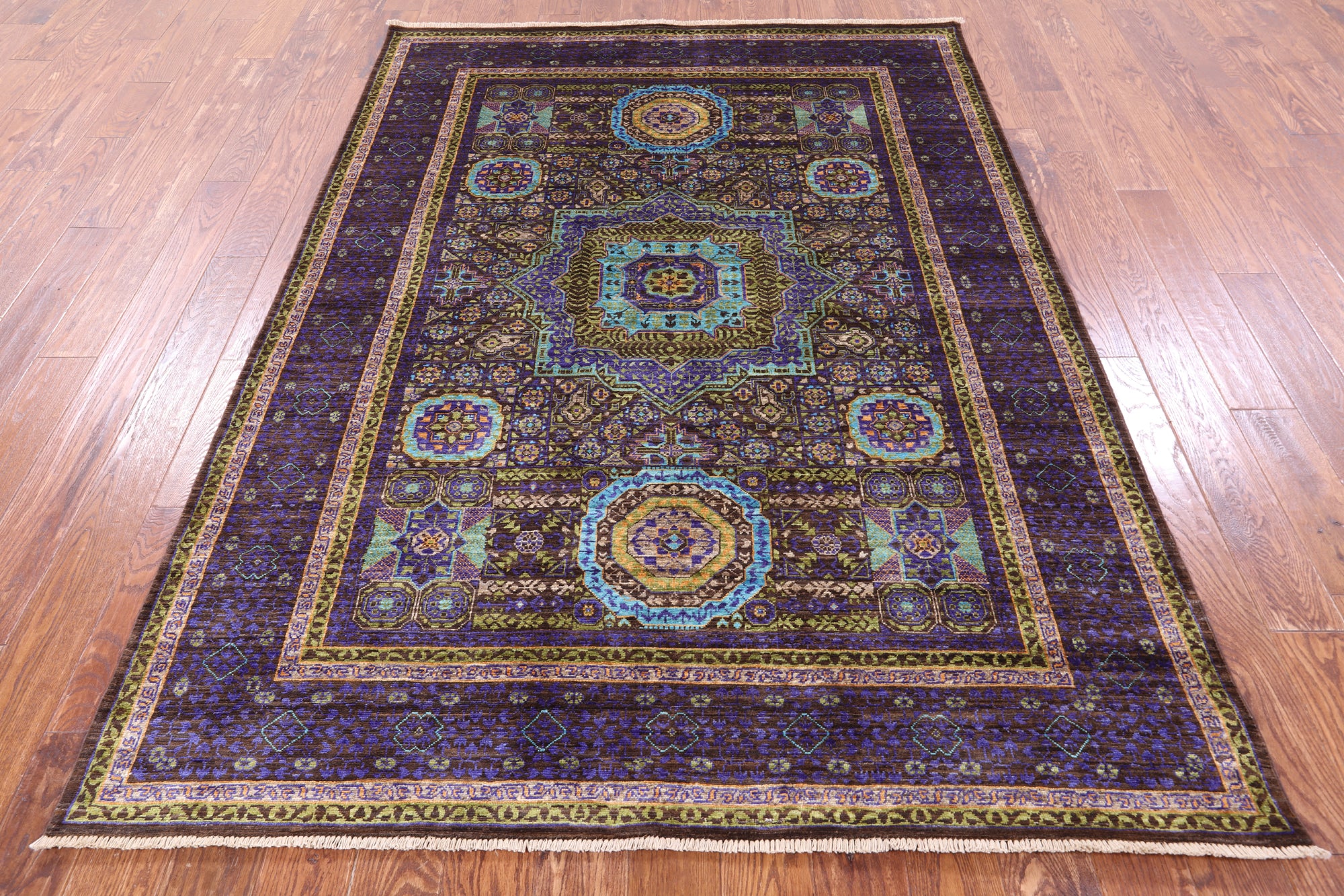 Brown Geometric Persian Mamluk Hand Knotted Wool Rug - 5' 9" X 8' 0" - Golden Nile