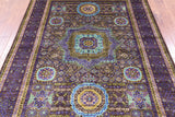 Brown Geometric Persian Mamluk Hand Knotted Wool Rug - 5' 9" X 8' 0" - Golden Nile