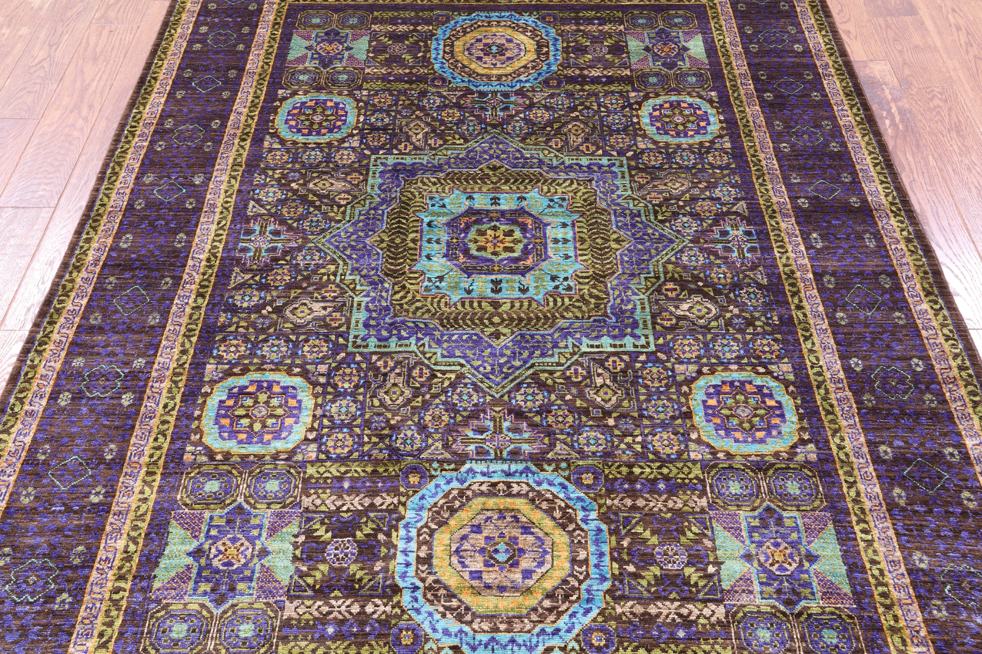 Brown Geometric Persian Mamluk Hand Knotted Wool Rug - 5' 9" X 8' 0" - Golden Nile