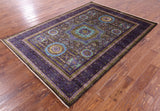 Brown Geometric Persian Mamluk Hand Knotted Wool Rug - 5' 9" X 8' 0" - Golden Nile