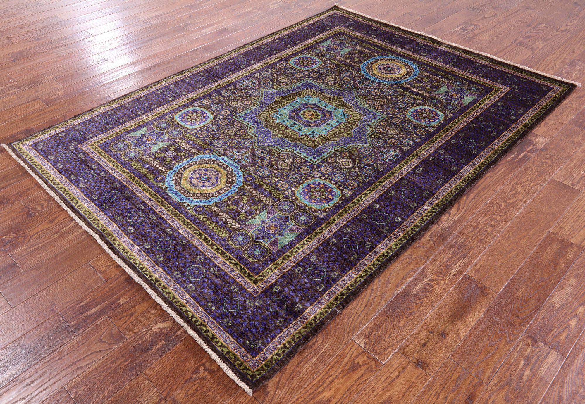 Brown Geometric Persian Mamluk Hand Knotted Wool Rug - 5' 9" X 8' 0" - Golden Nile