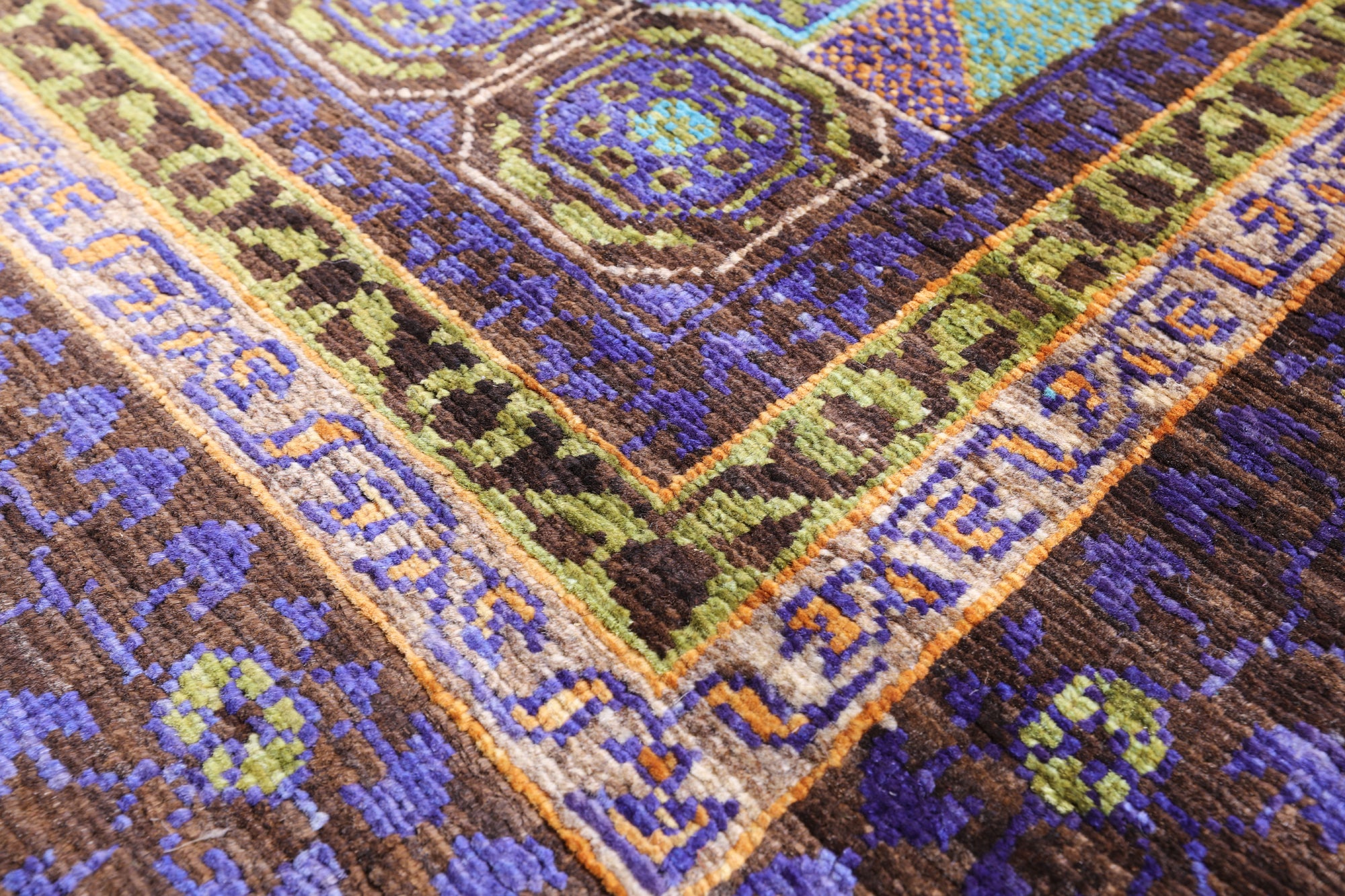 Brown Geometric Persian Mamluk Hand Knotted Wool Rug - 5' 9" X 8' 0" - Golden Nile