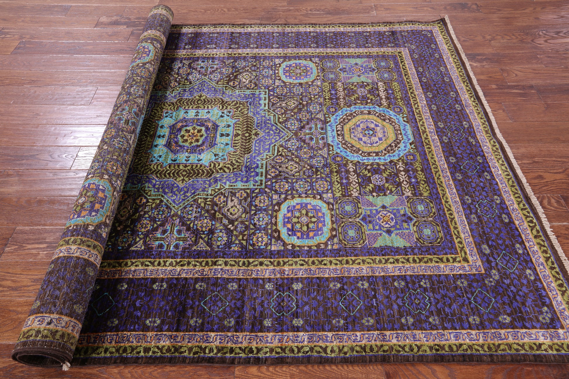 Brown Geometric Persian Mamluk Hand Knotted Wool Rug - 5' 9" X 8' 0" - Golden Nile
