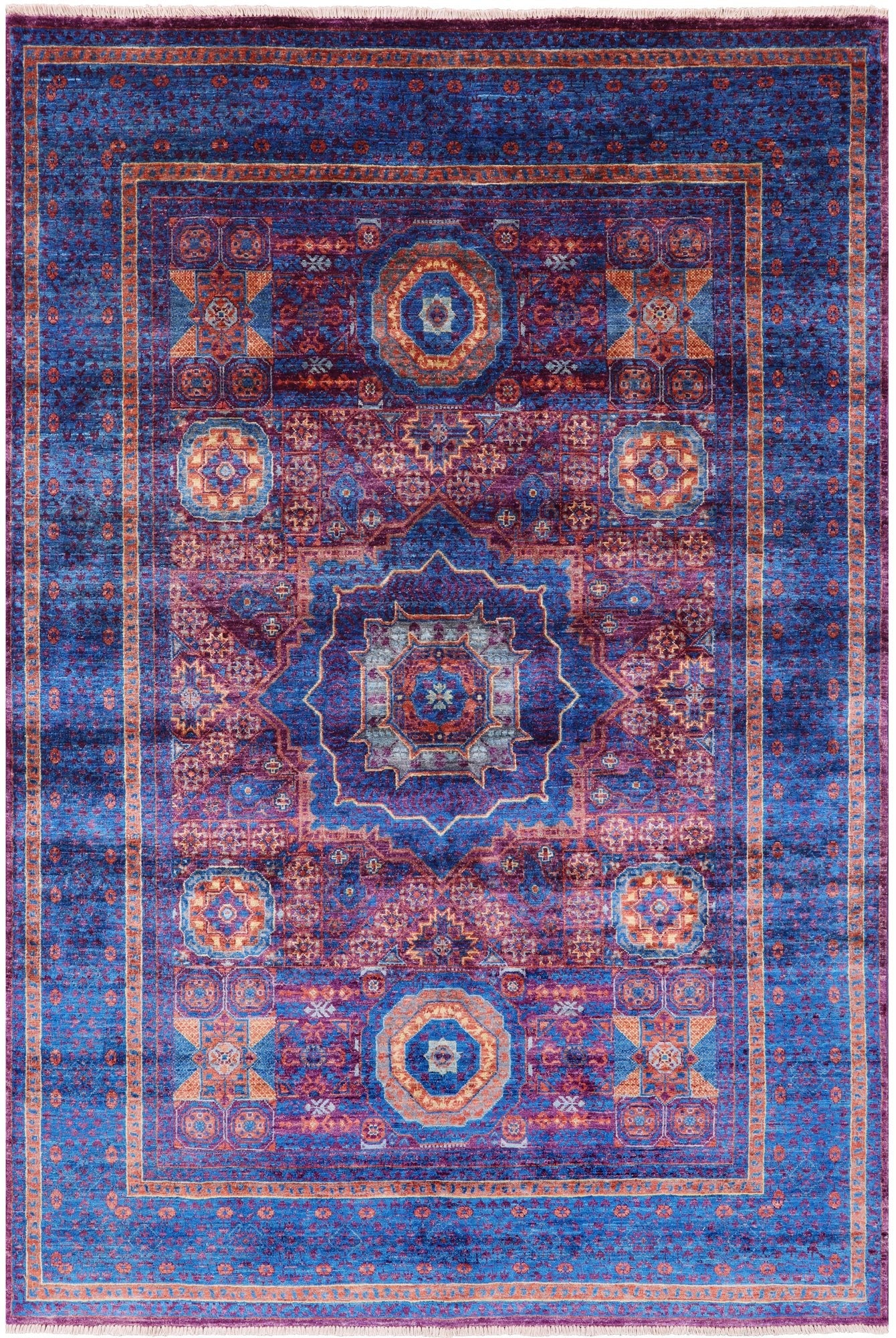 Purple Geometric Persian Mamluk Handmade Wool Rug - 5' 6" X 8' 2" - Golden Nile