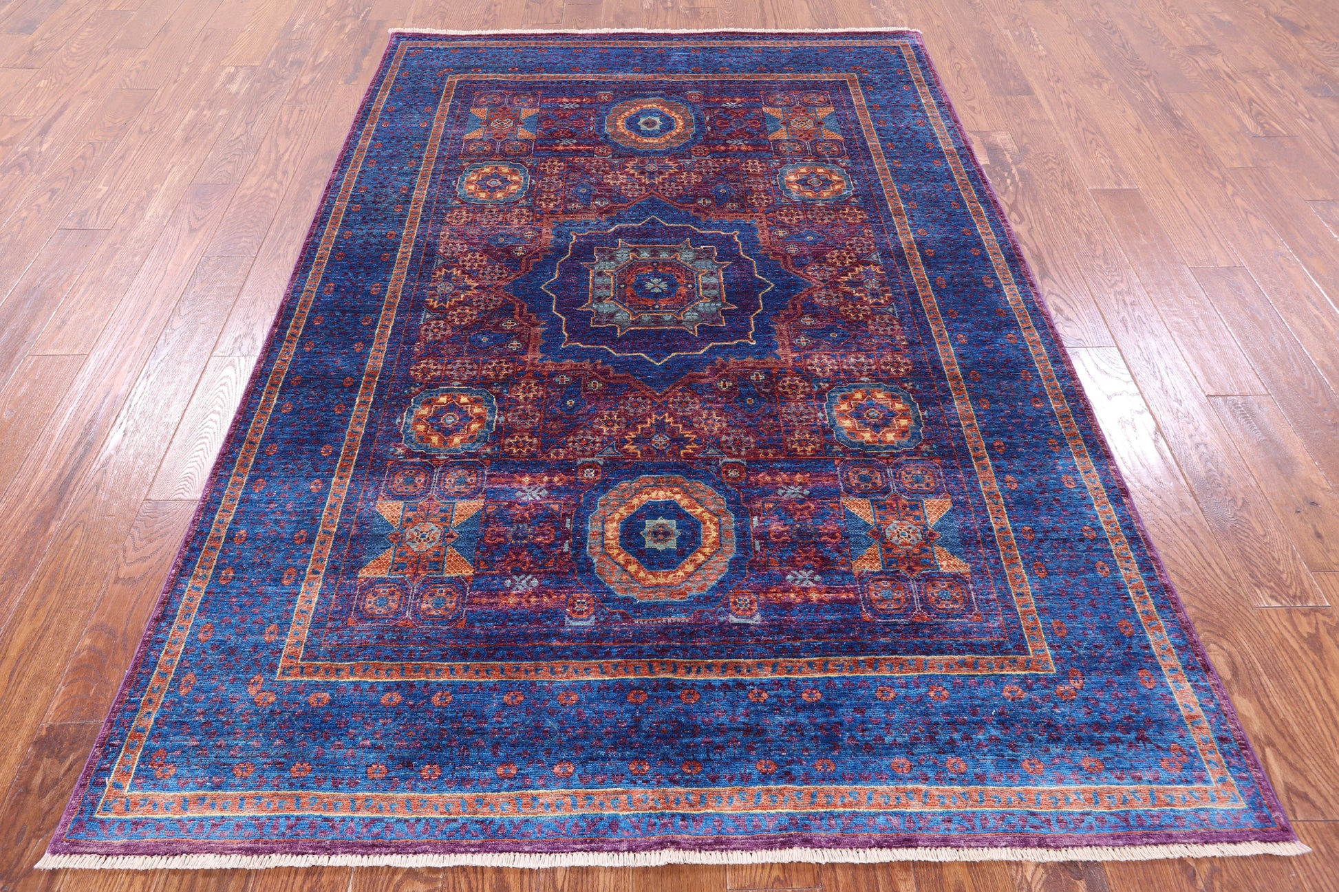 Purple Geometric Persian Mamluk Handmade Wool Rug - 5' 6" X 8' 2" - Golden Nile
