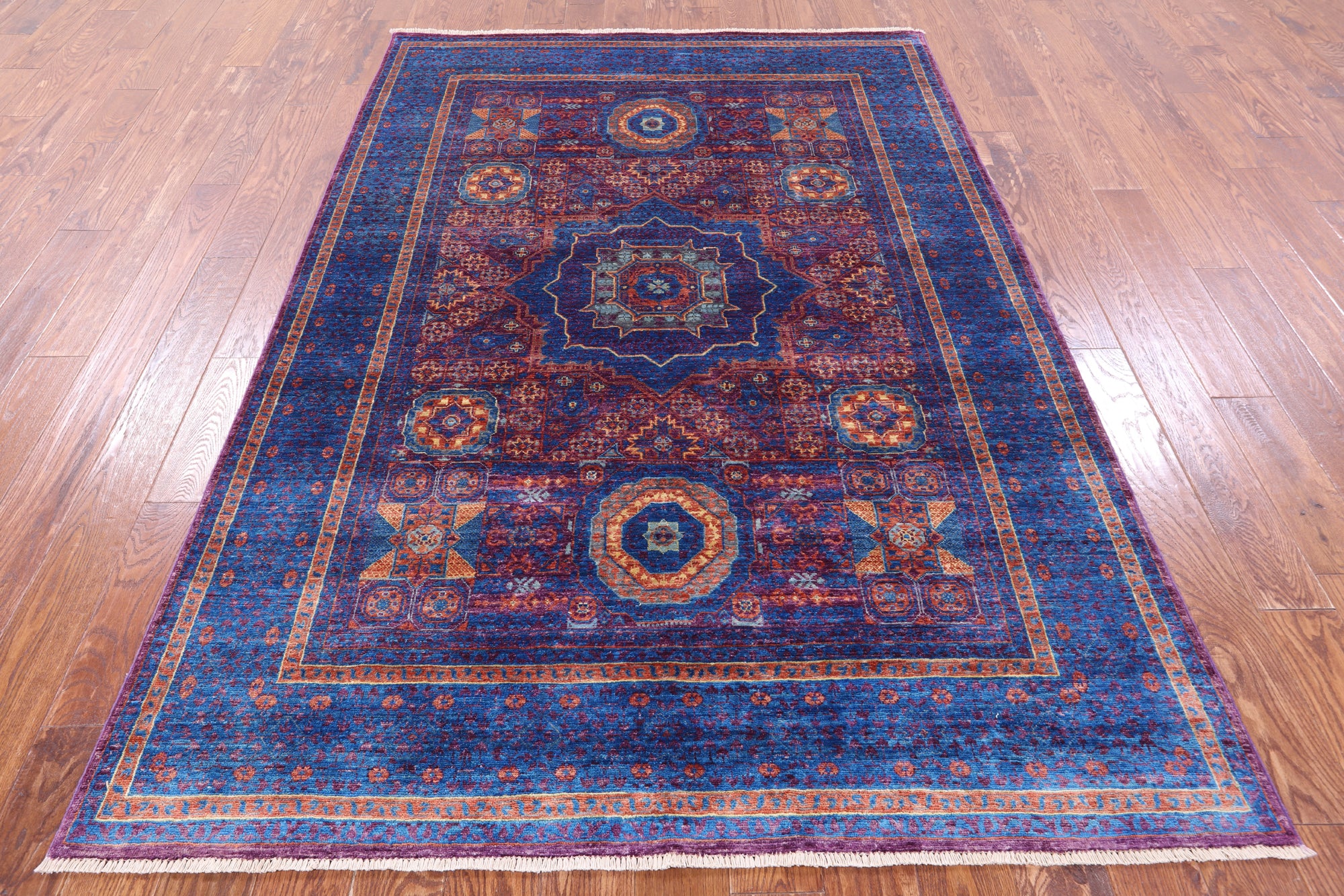 Purple Geometric Persian Mamluk Handmade Wool Rug - 5' 6" X 8' 2" - Golden Nile