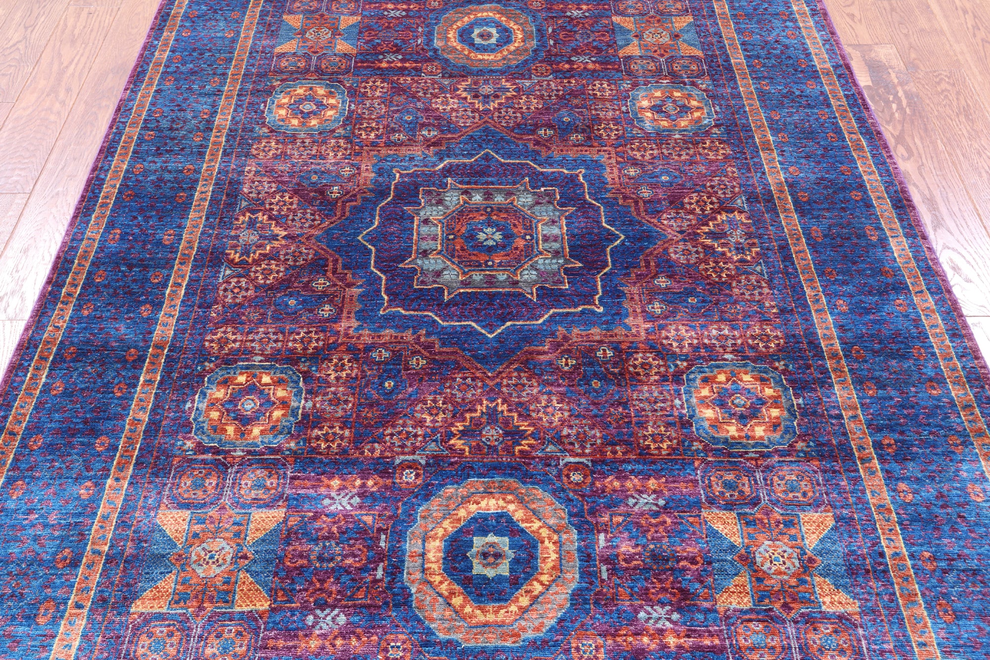 Purple Geometric Persian Mamluk Handmade Wool Rug - 5' 6" X 8' 2" - Golden Nile