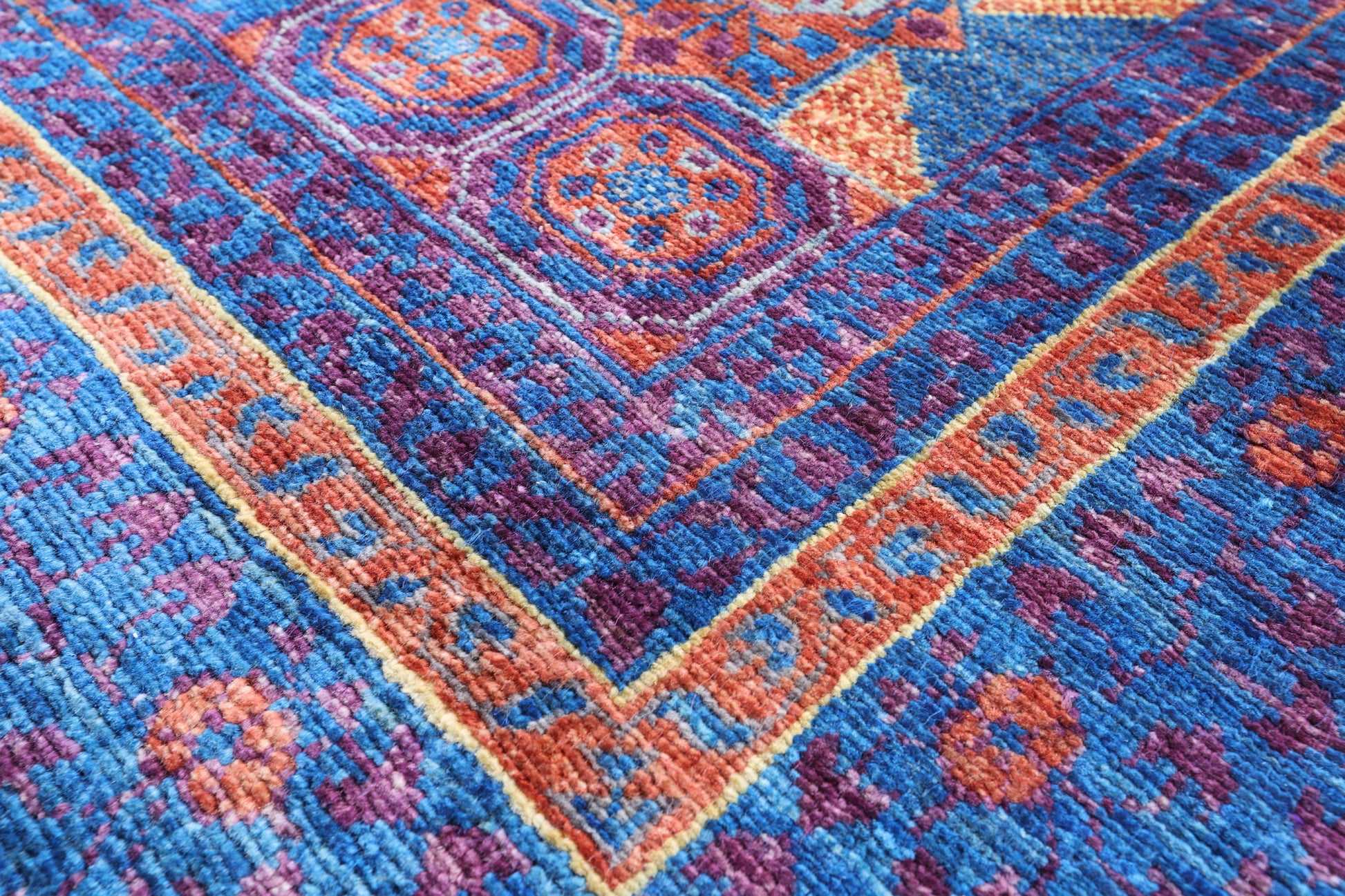 Purple Geometric Persian Mamluk Handmade Wool Rug - 5' 6" X 8' 2" - Golden Nile