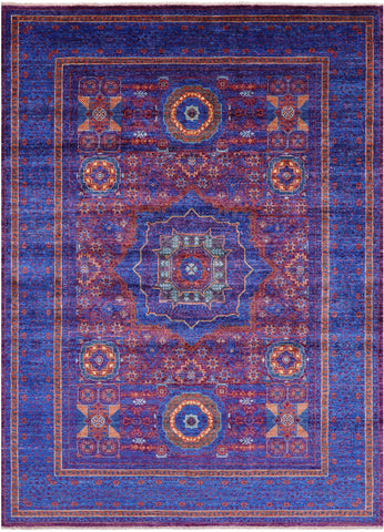Purple Geometric Persian Mamluk Hand Knotted Wool Rug - 5' 9