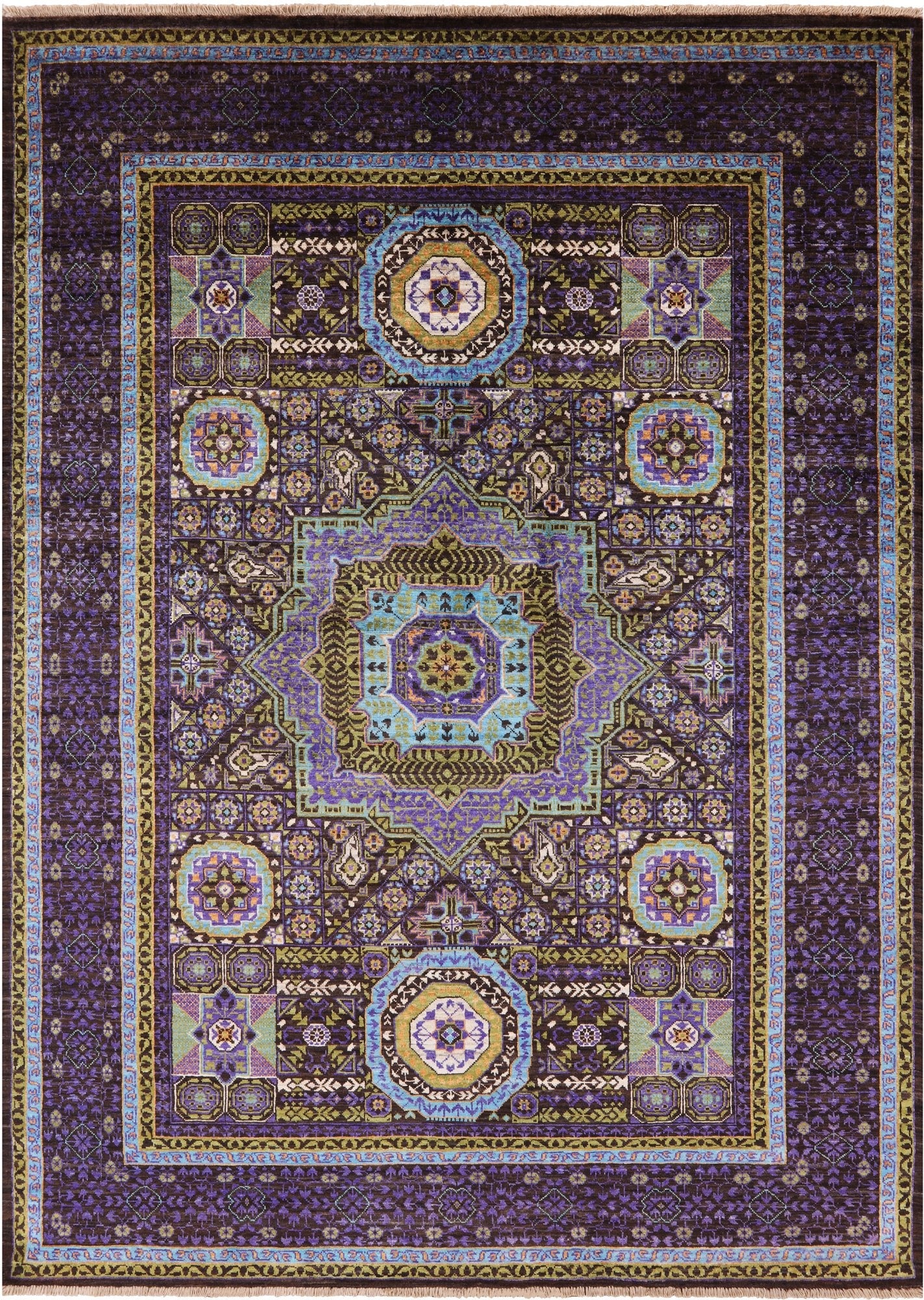 Brown Geometric Persian Mamluk Hand Knotted Wool Rug - 5' 9" X 7' 8" - Golden Nile