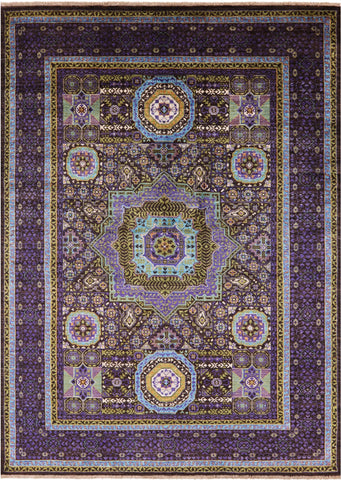 Brown Geometric Persian Mamluk Hand Knotted Wool Rug - 5' 9