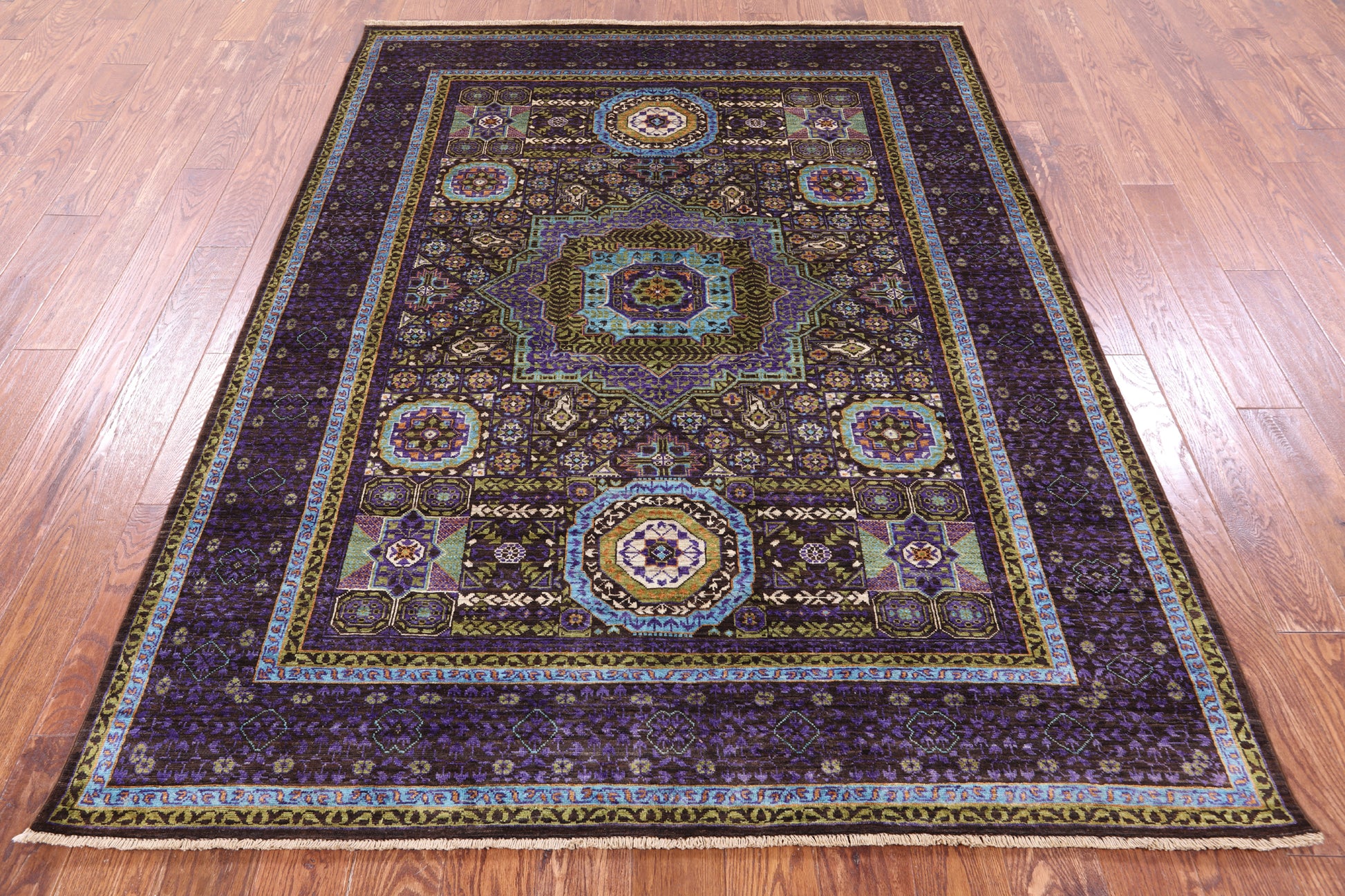 Brown Geometric Persian Mamluk Hand Knotted Wool Rug - 5' 9" X 7' 8" - Golden Nile