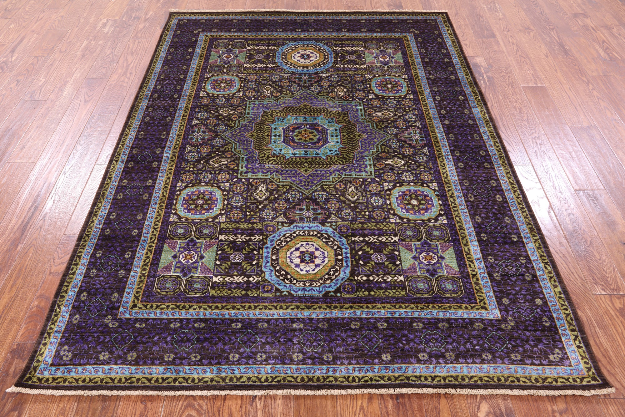 Brown Geometric Persian Mamluk Hand Knotted Wool Rug - 5' 9" X 7' 8" - Golden Nile