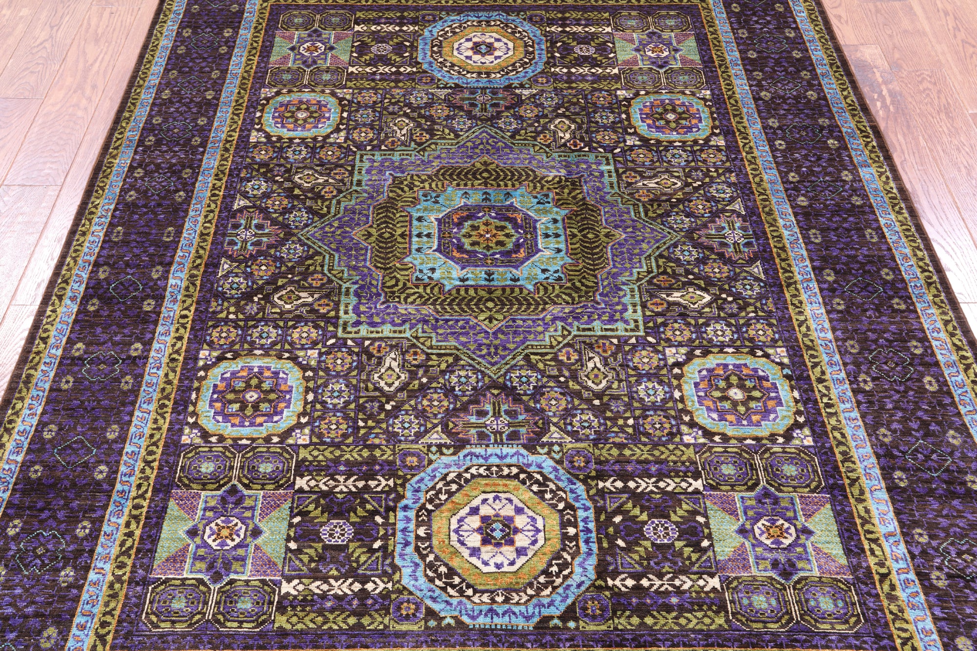 Brown Geometric Persian Mamluk Hand Knotted Wool Rug - 5' 9" X 7' 8" - Golden Nile