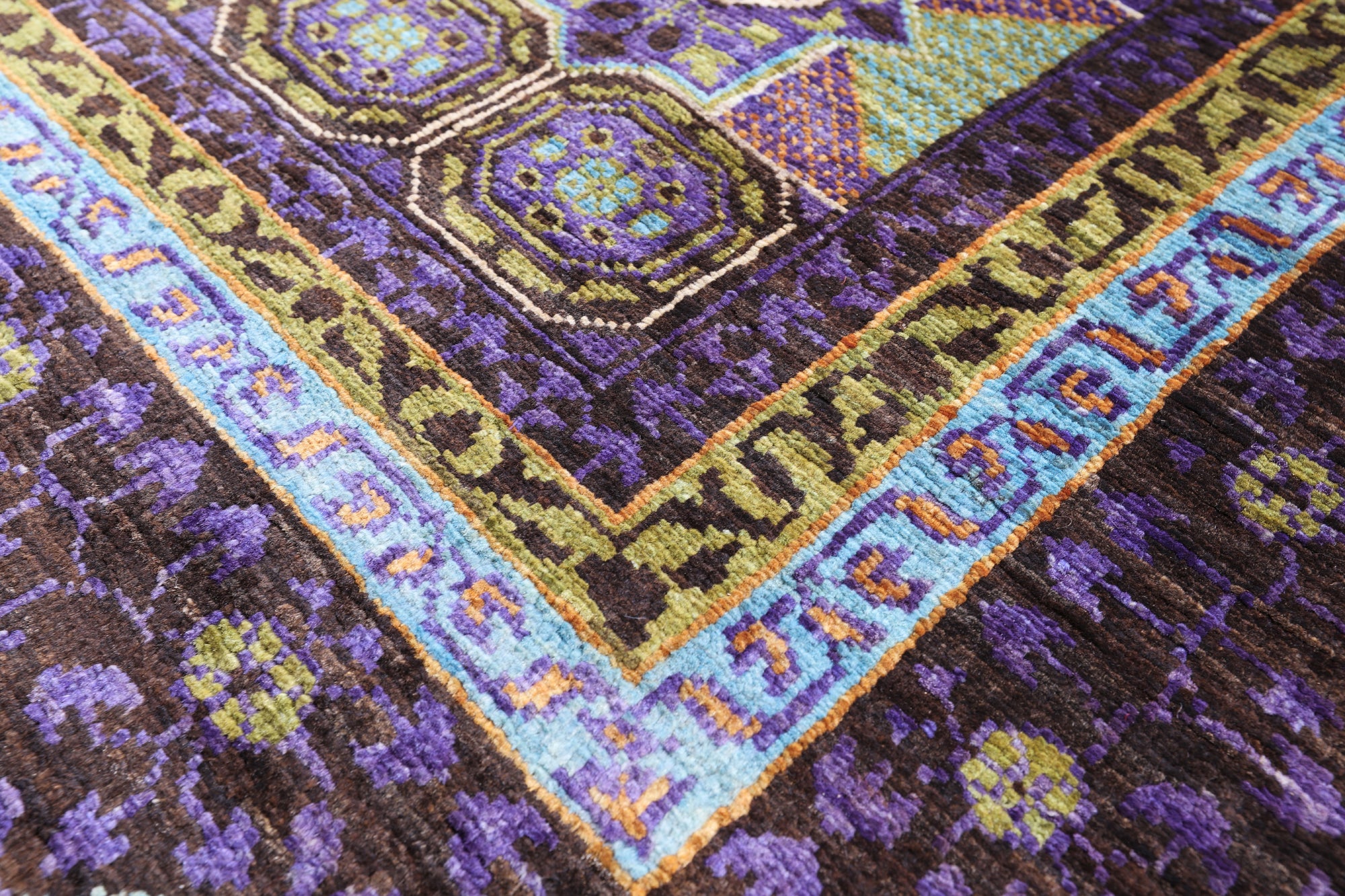 Brown Geometric Persian Mamluk Hand Knotted Wool Rug - 5' 9" X 7' 8" - Golden Nile