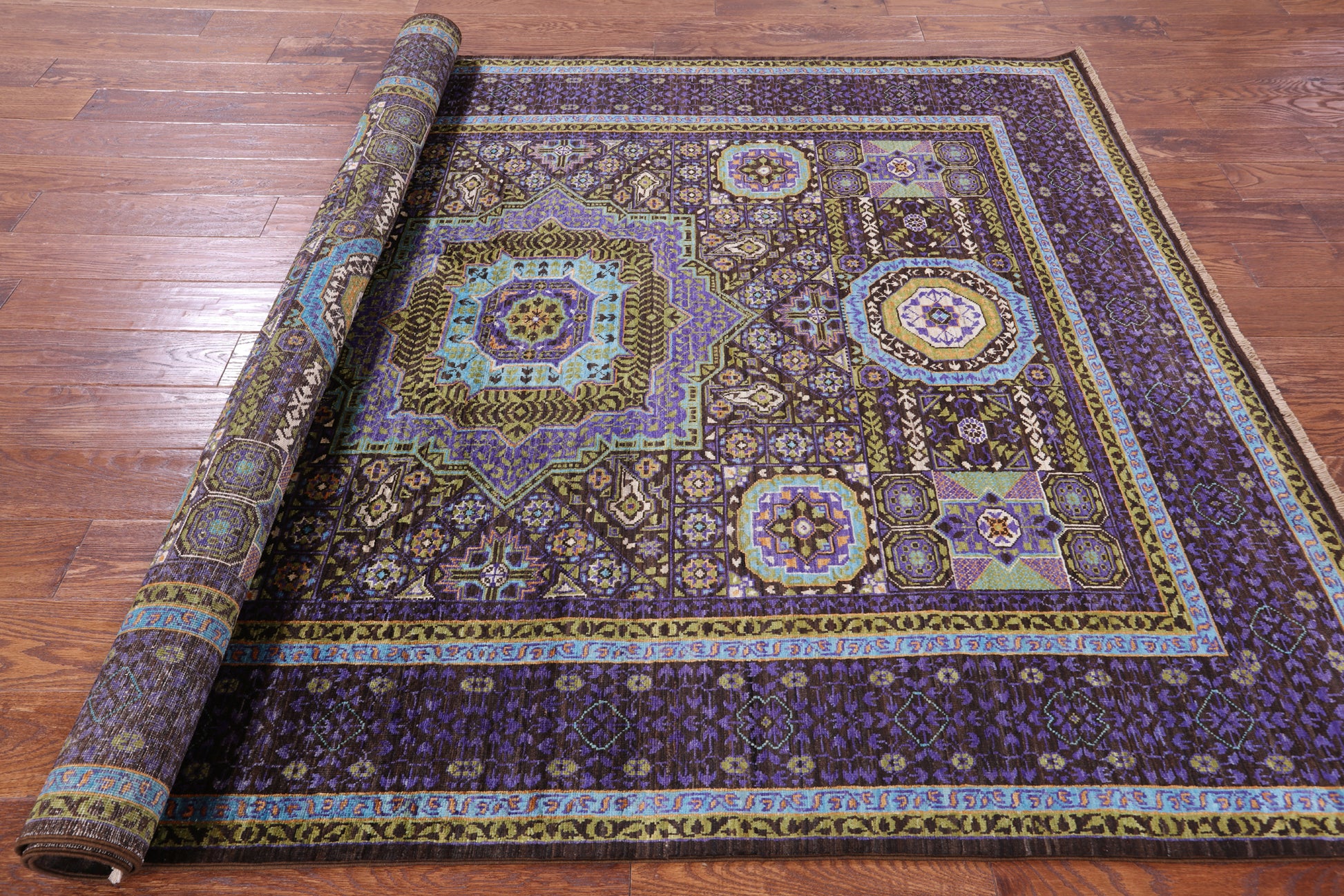 Brown Geometric Persian Mamluk Hand Knotted Wool Rug - 5' 9" X 7' 8" - Golden Nile