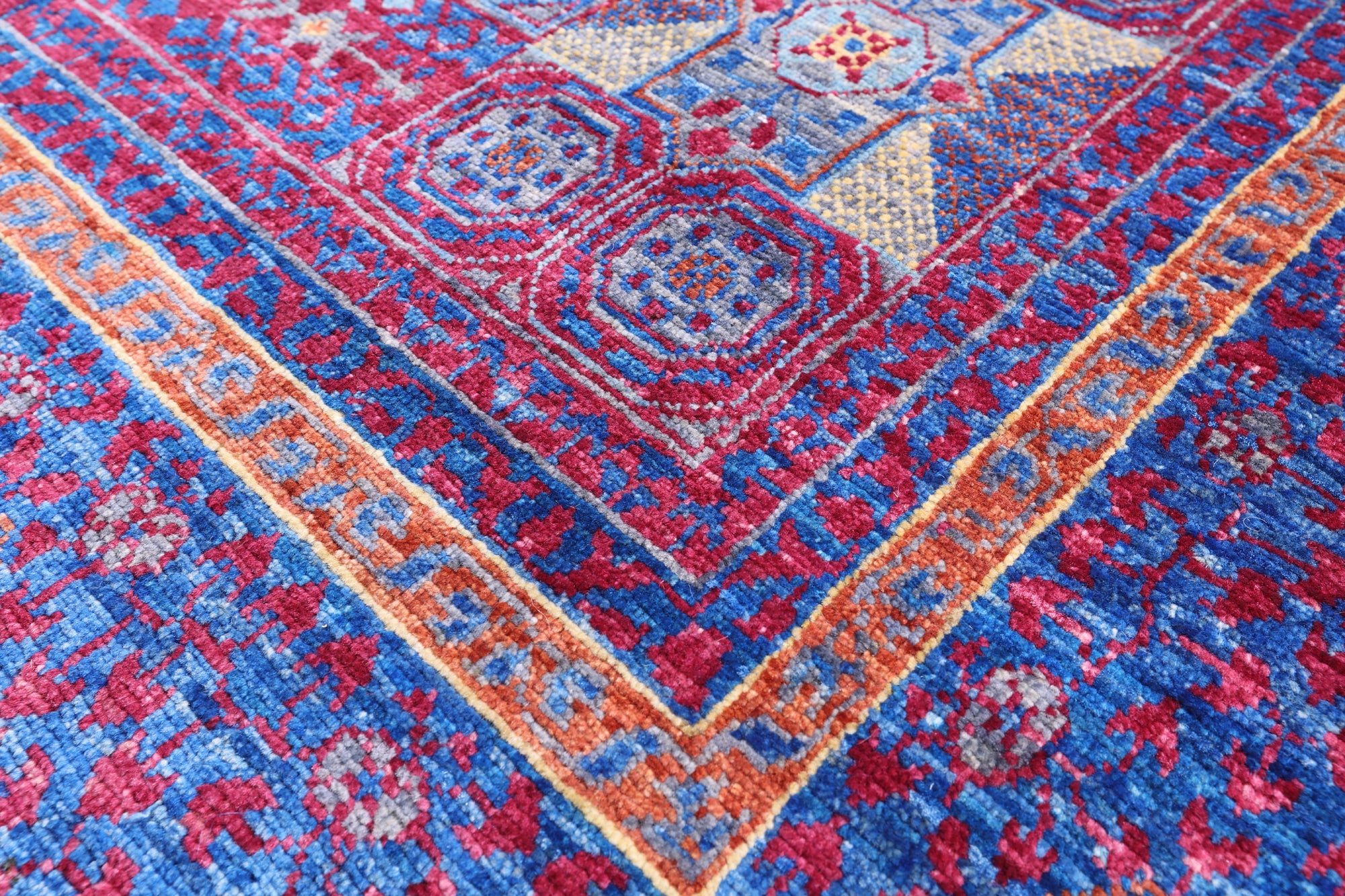 Red Geometric Persian Mamluk Hand Knotted Wool Rug - 5' 4" X 8' 4" - Golden Nile