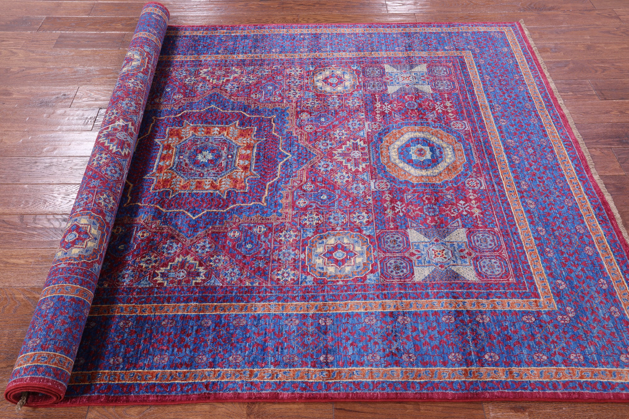 Red Geometric Persian Mamluk Hand Knotted Wool Rug - 5' 4" X 8' 4" - Golden Nile