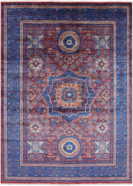 Red Geometric Persian Mamluk Hand Knotted Wool Rug - 5' 9" X 7' 10" - Golden Nile