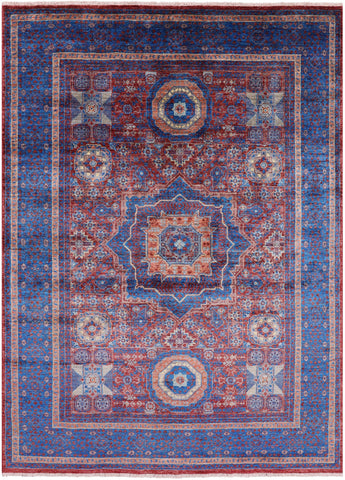 Red Geometric Persian Mamluk Hand Knotted Wool Rug - 5' 9