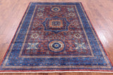 Red Geometric Persian Mamluk Hand Knotted Wool Rug - 5' 9" X 7' 10" - Golden Nile