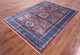 Red Geometric Persian Mamluk Hand Knotted Wool Rug - 5' 9" X 7' 10" - Golden Nile